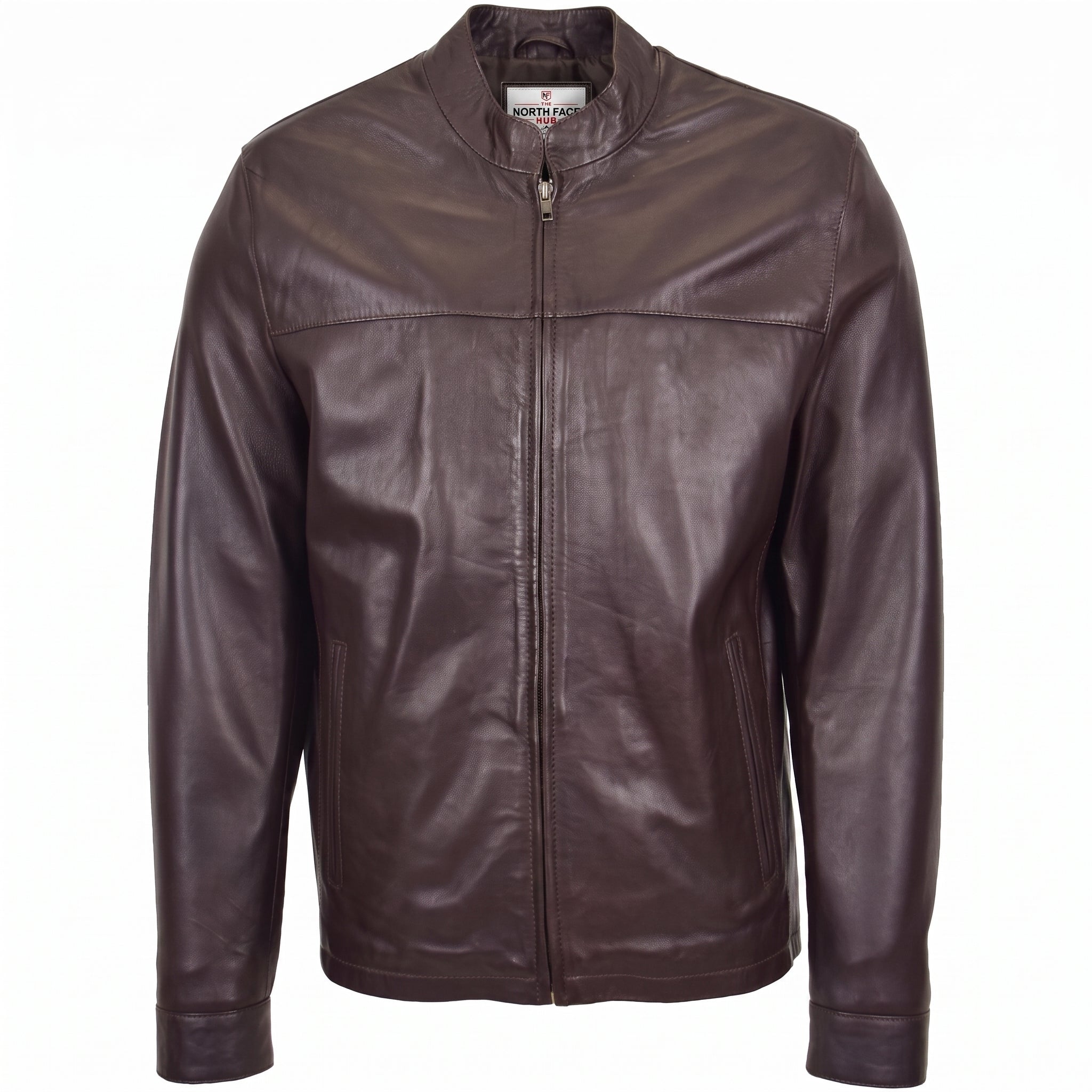 Mens Leather Standing Collar Jacket Paul Zenith Brown
