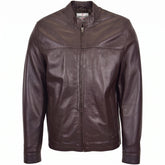 Mens Leather Standing Collar Jacket Paul Zenith Brown