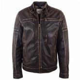 Mens Real Leather Biker Jacket Vintage Paradox Rub Off Effect RICKY