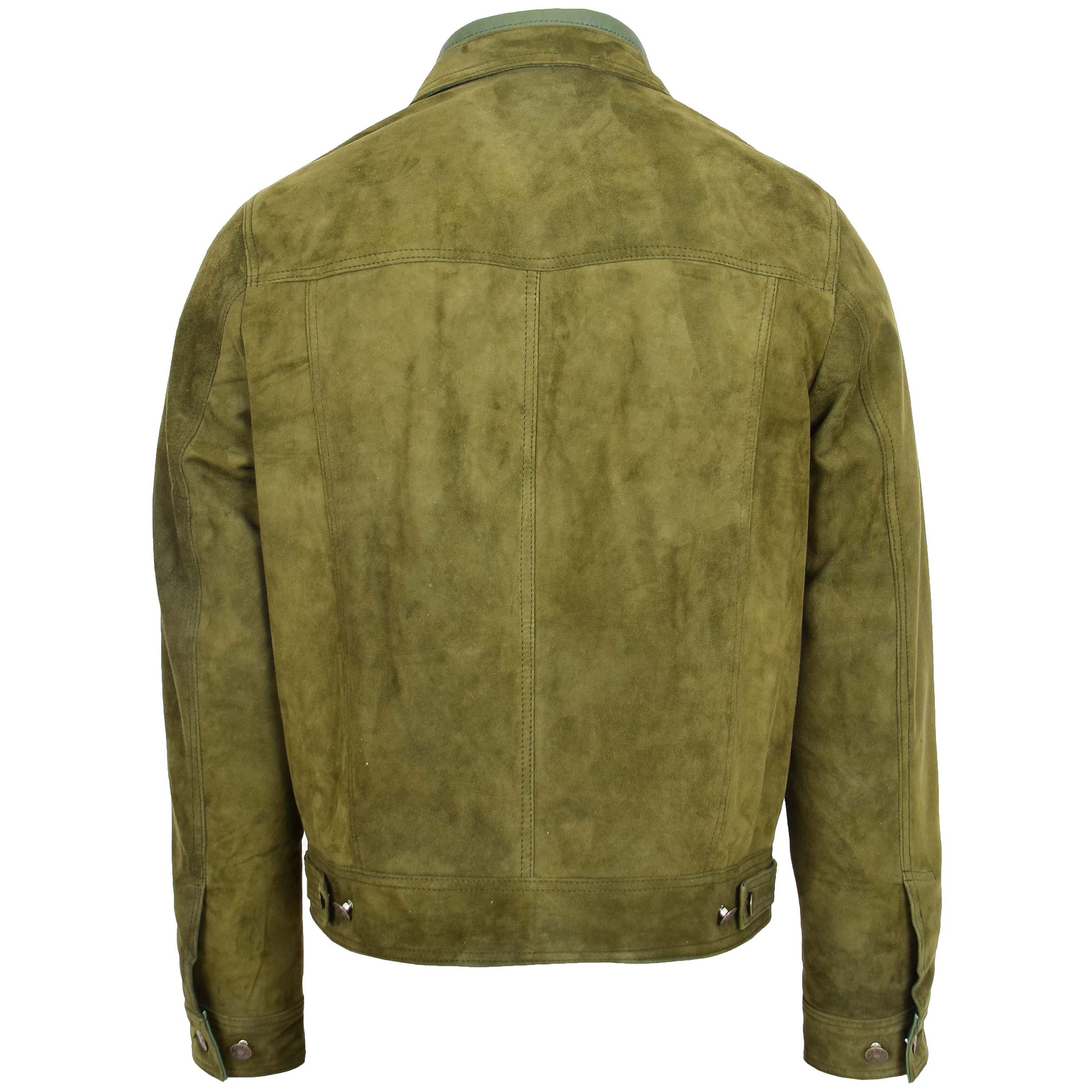 Mens Real Suede Trucker Harrington Jacket Daryl Aurora Green