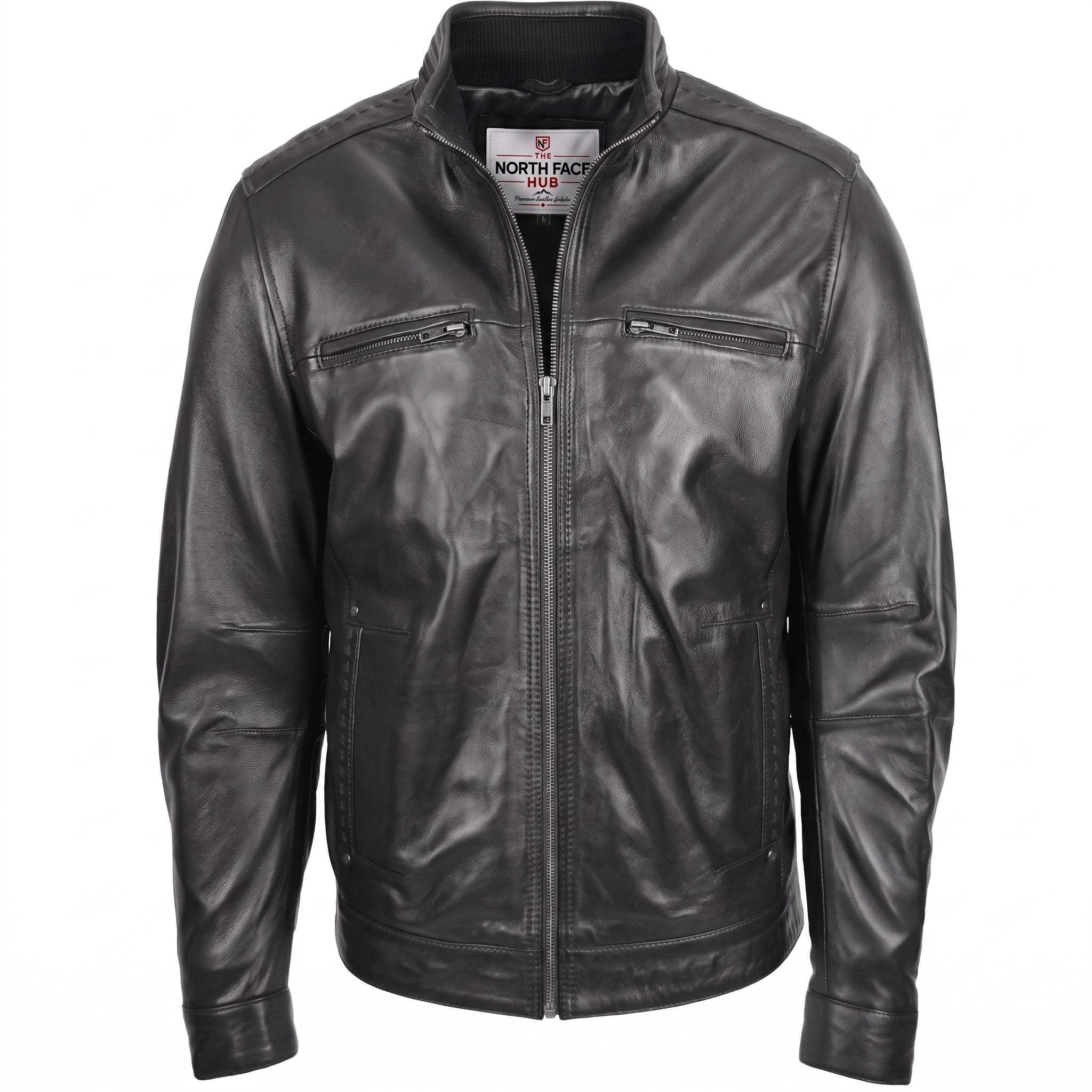 Men's Standing Collar Leather Jacket Tony Nova Black
