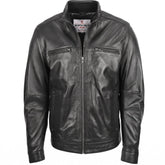 Men's Standing Collar Leather Jacket Tony Nova Black