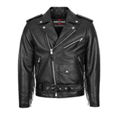 Mens Black Obsidian Night Fringe Belted Biker Leather Jacket