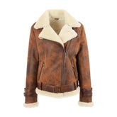 Womens Sheepskin Aviator Cross Zip Pilot Jacket Zenith Vintage Brown