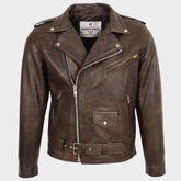 Mens Heavy Duty Leather Biker Brando Jacket Zenith Brown