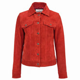 Womens Soft Suede Trucker Style Jacket Alma Ignite Red