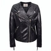 Womens Leather Casual Biker Jacket Shelly Cross Zip Nova Black