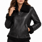 Schott NYC Women's Long Sheepskin B-3 Jacket Black 265SW