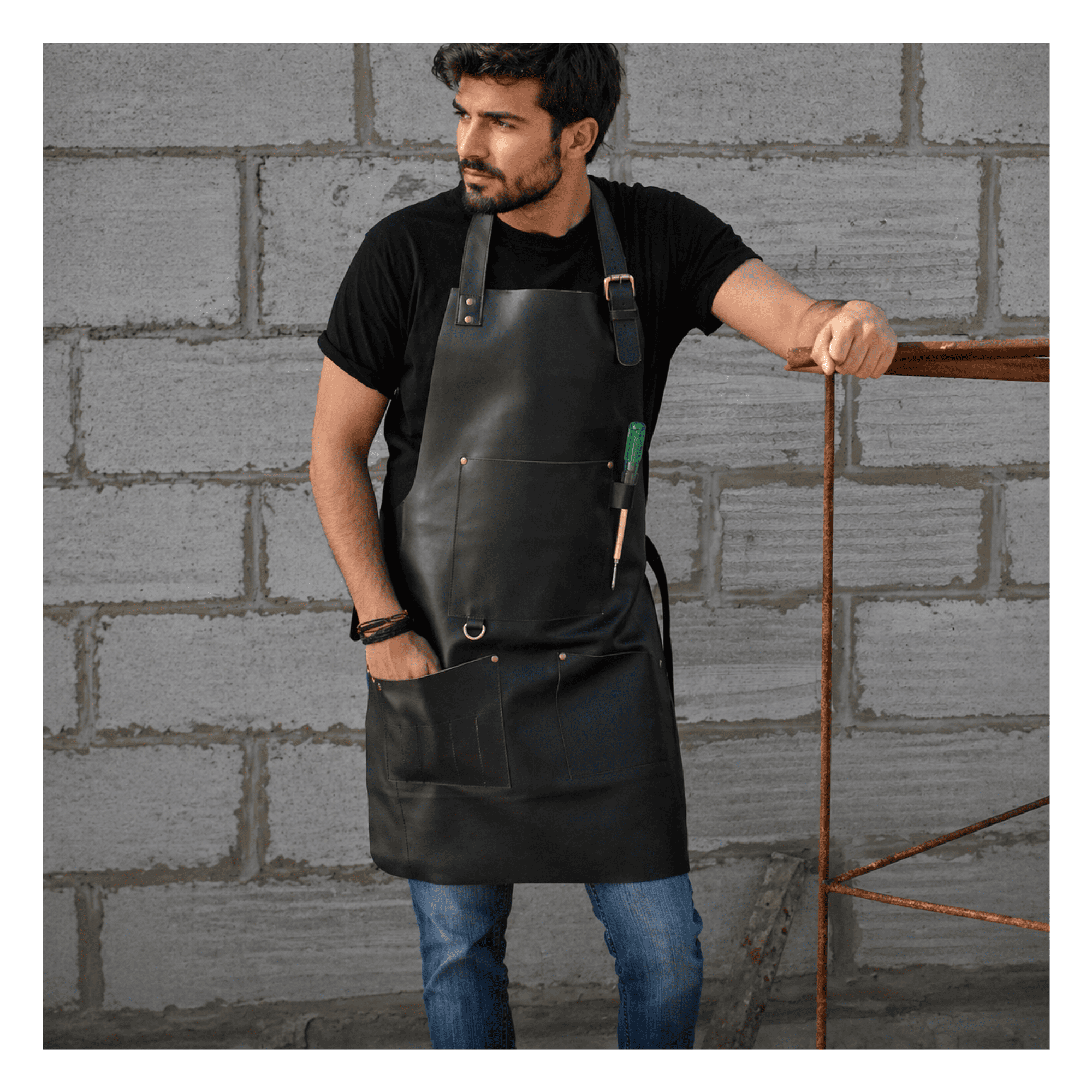 Personalized Men's Full-Grain Leather Apron for BBQ, Welding & Work