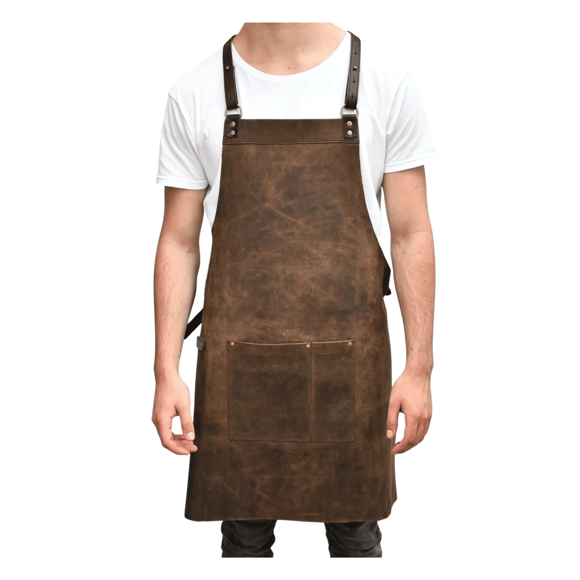 Handmade Vegetable-Tanned Leather Crossback Apron for Chef & BBQ
