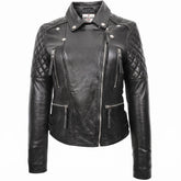 Womens Cross Zip Biker Leather Jacket Claudia Nova Black