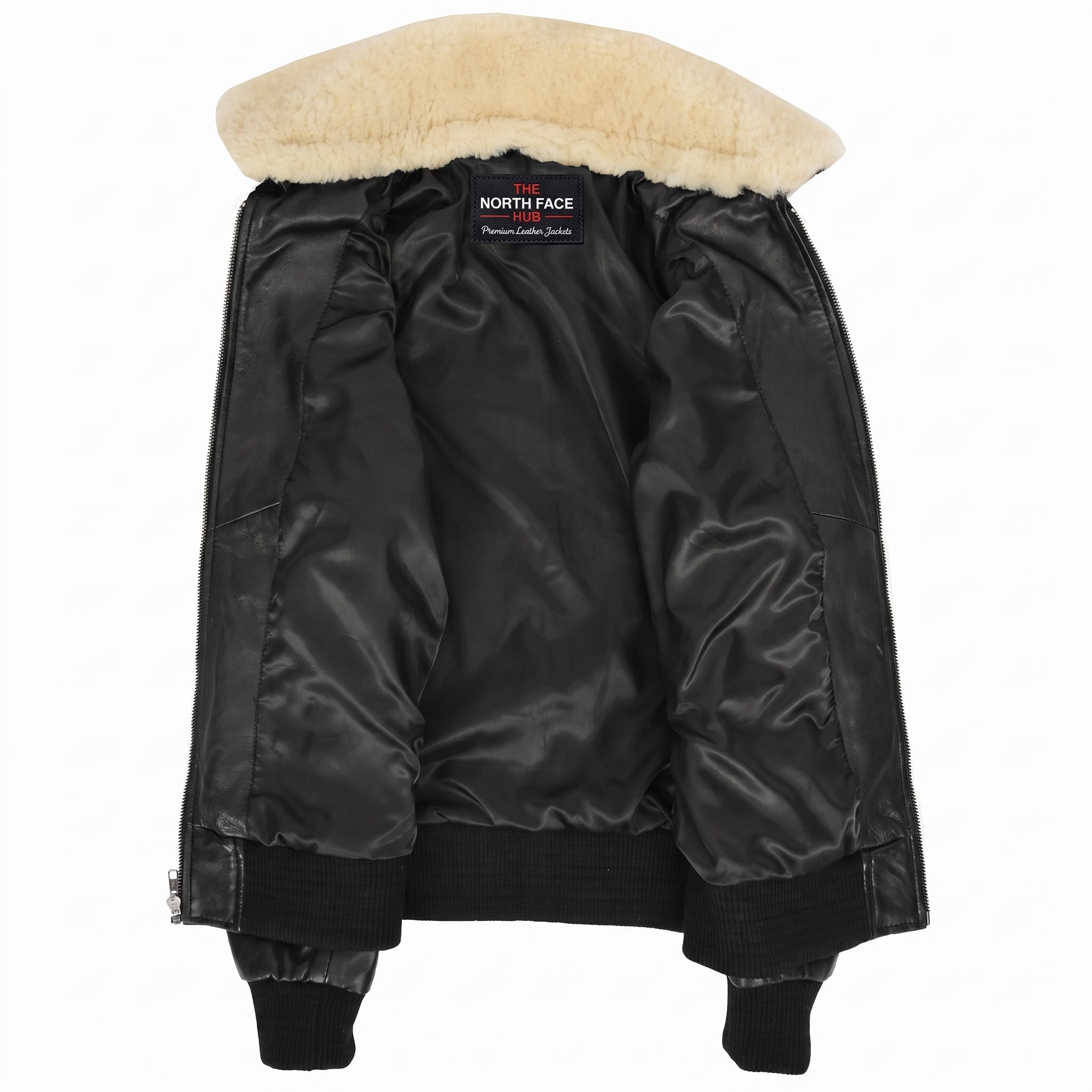 Womens Leather Bomber Jacket Removable Collar Nova Black