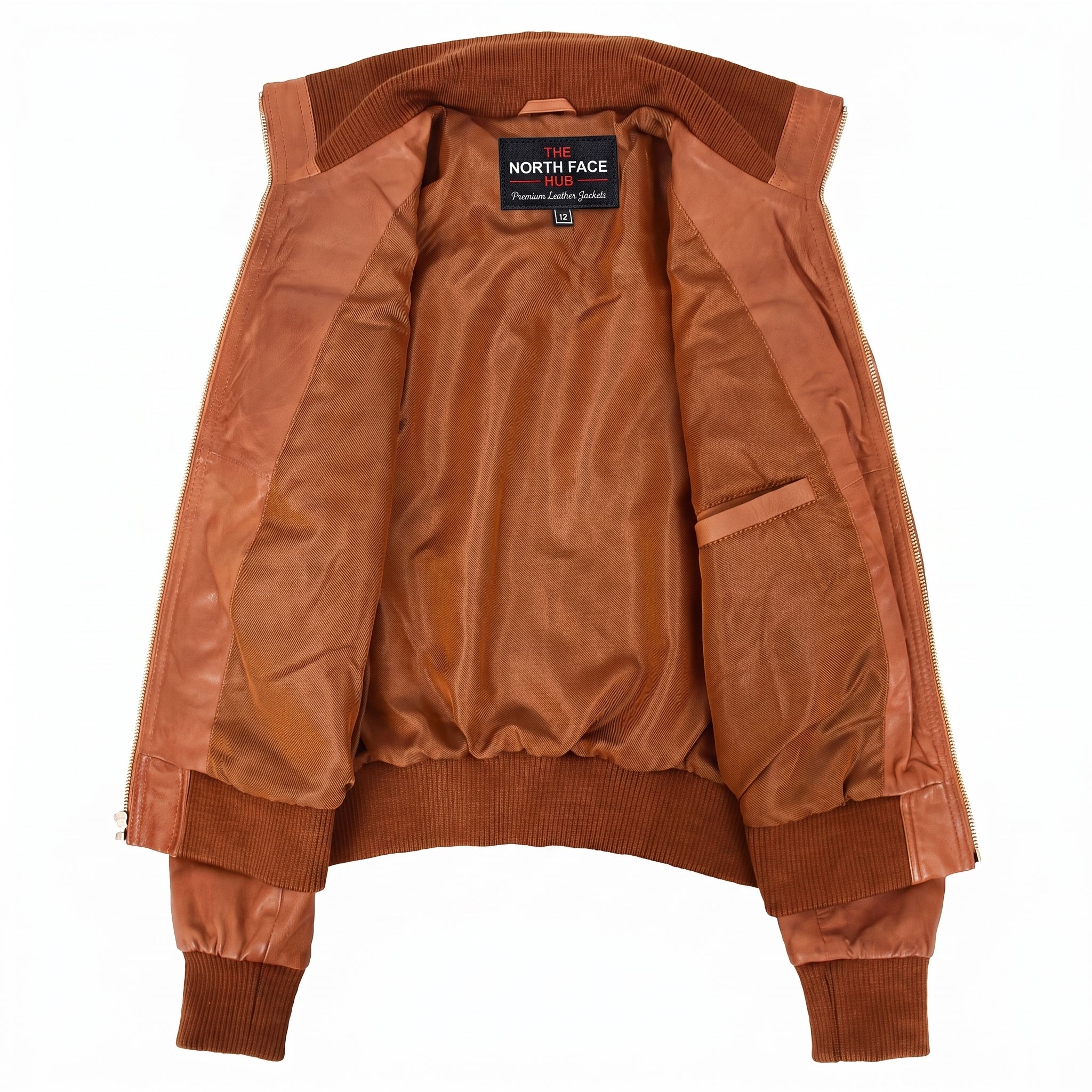 Womens Leather Classic Bomber Jacket Motto Dynamo Tan
