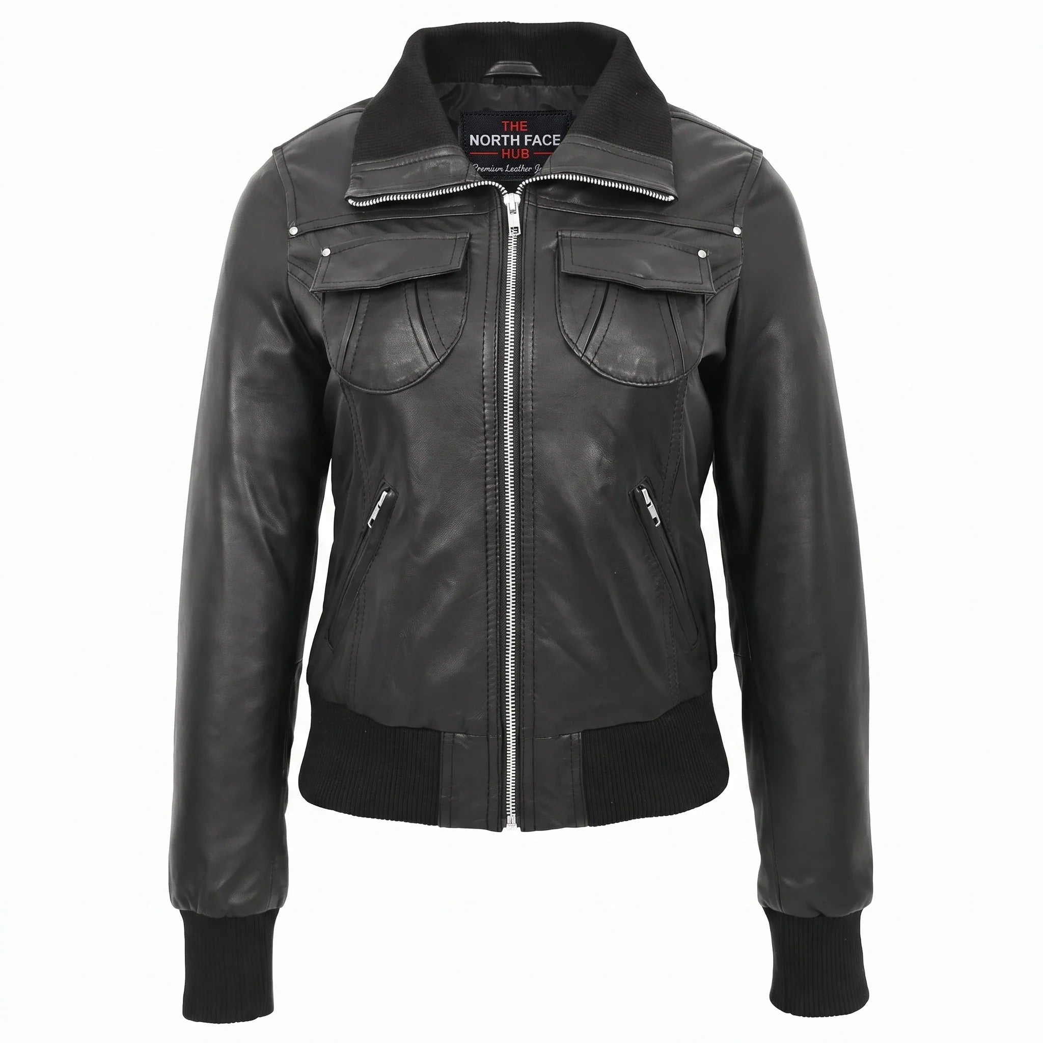 Womens Leather Classic Bomber Jacket Motto Nova Black