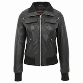 Womens Leather Classic Bomber Jacket Motto Nova Black