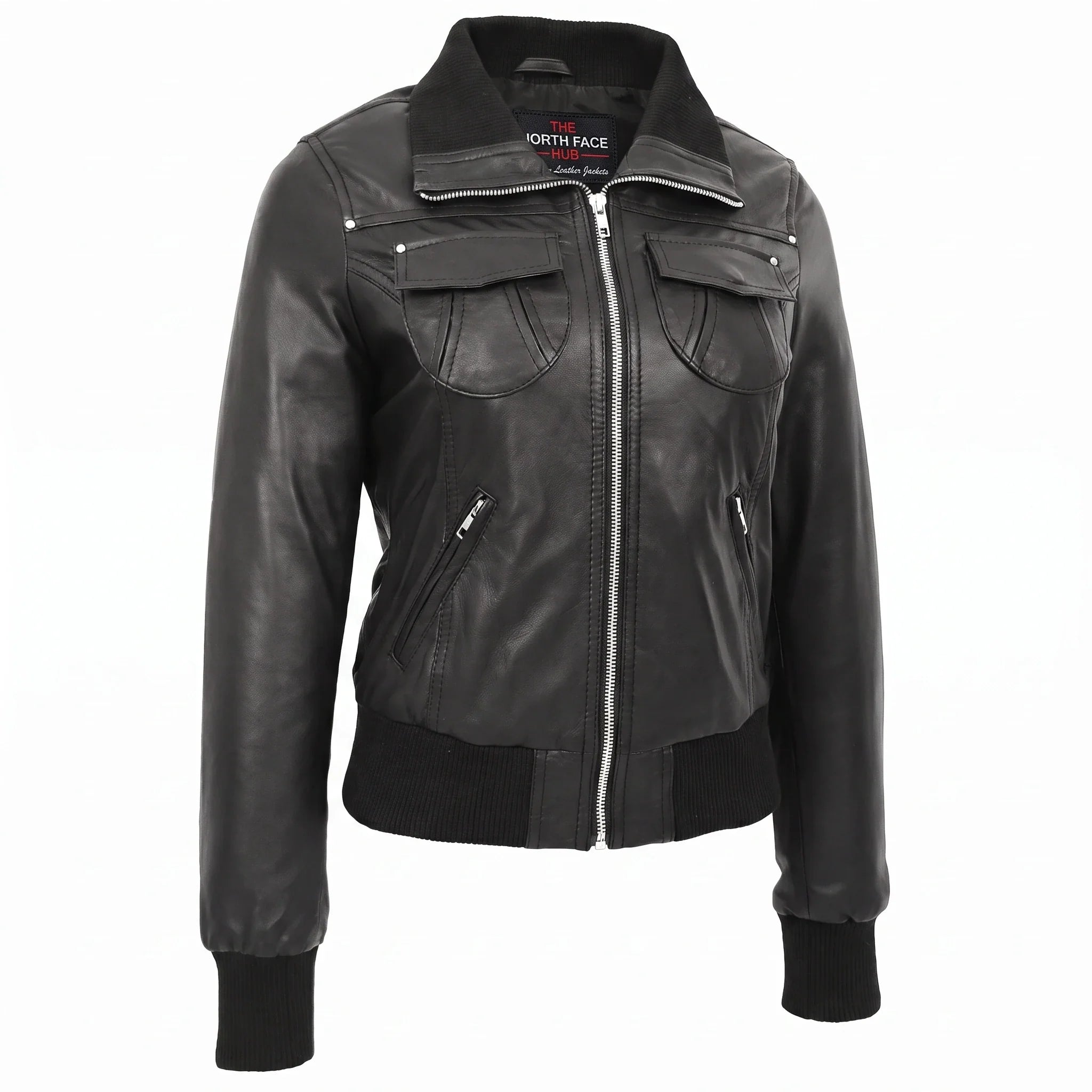 Womens Leather Classic Bomber Jacket Motto Nova Black