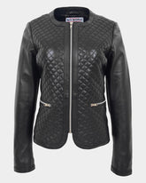 Womens Leather Collarless Jacket with Quilt Design Joan Nova Black