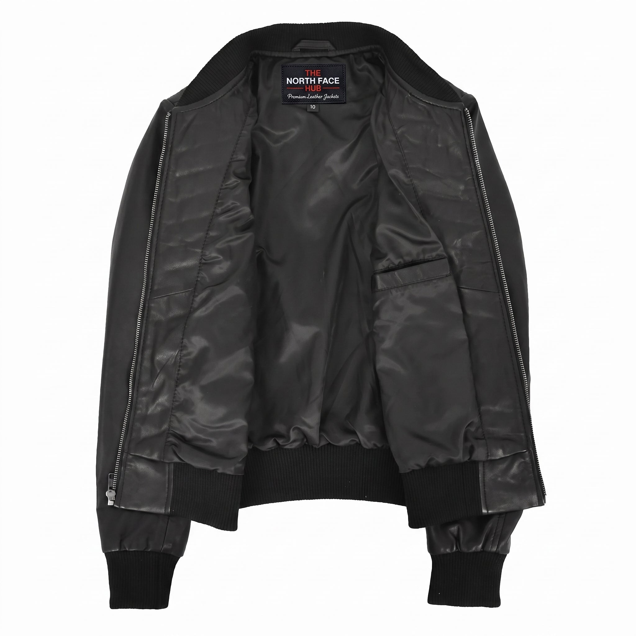Womens Leather Varsity Quilted Bomber Jacket Nova Black