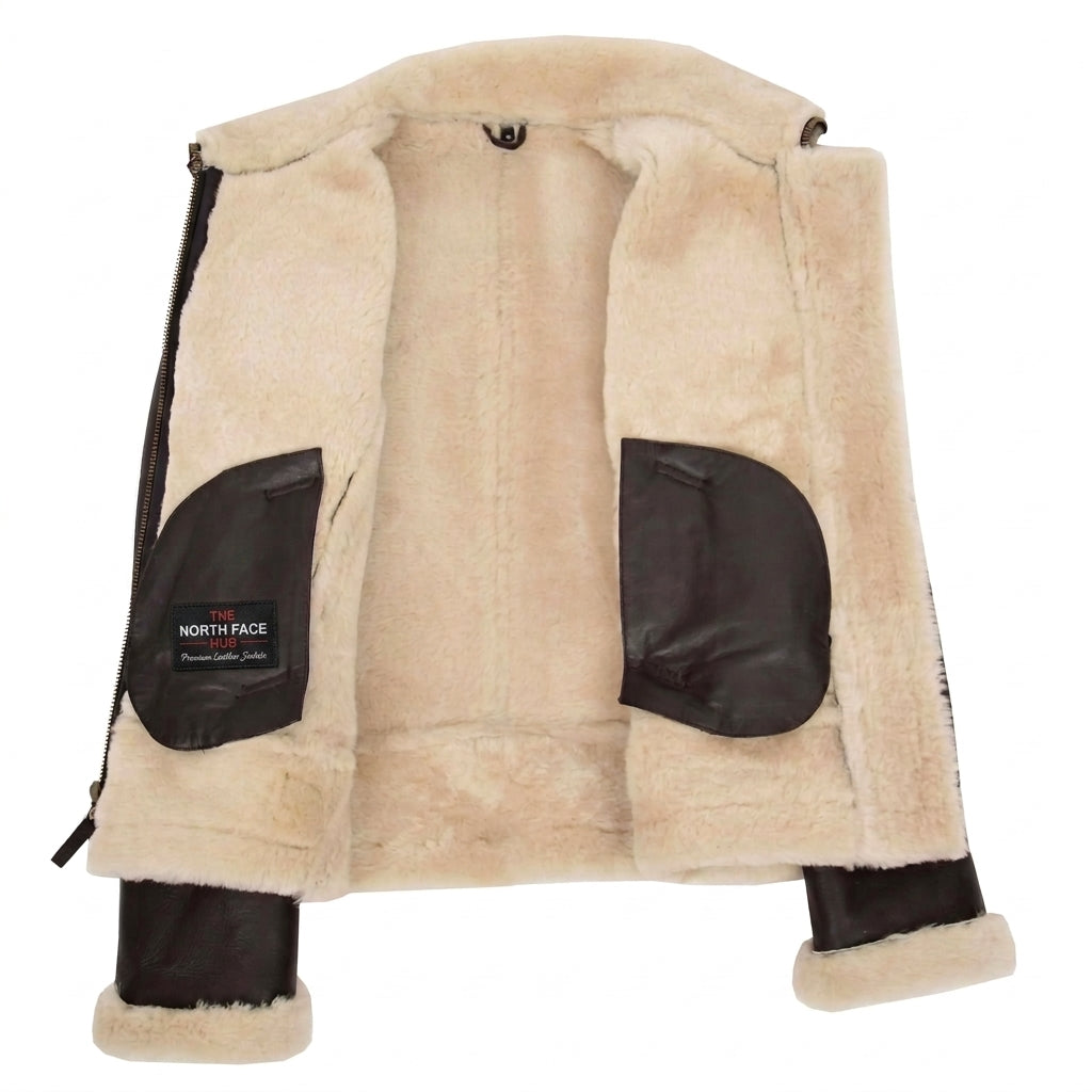 Womens Sheepskin B3 Detachable Hoodie Jacket Zenith Brown White