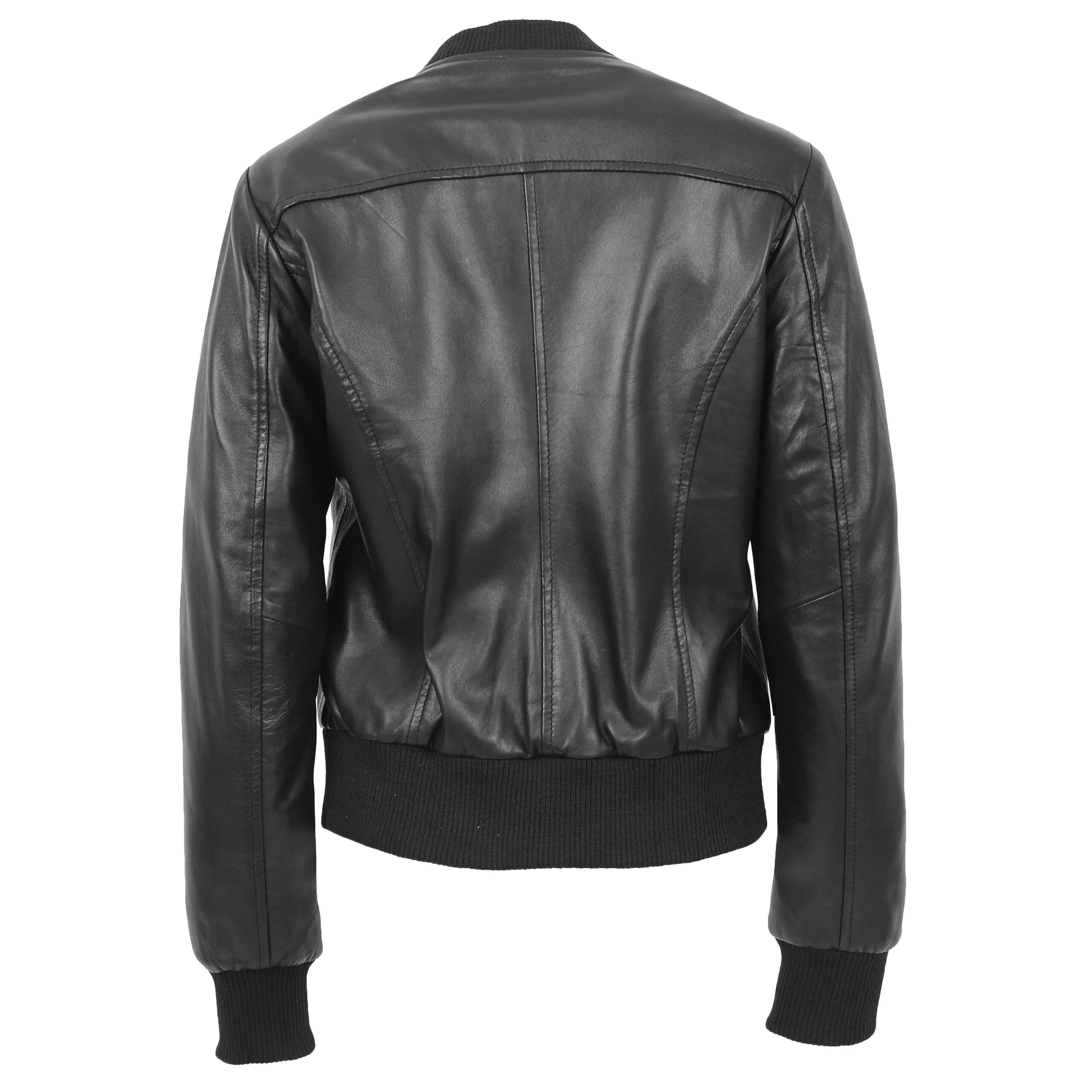 Womens Real Leather Varsity Bomber Jacket Nova Black