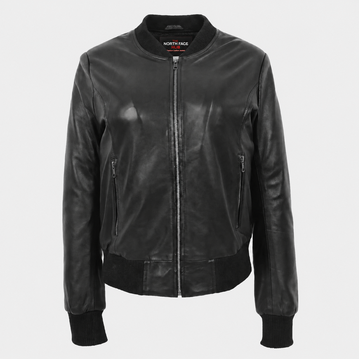 Womens Real Leather Varsity Bomber Jacket Nova Black