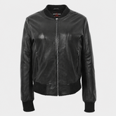 Womens Real Leather Varsity Bomber Jacket Nova Black