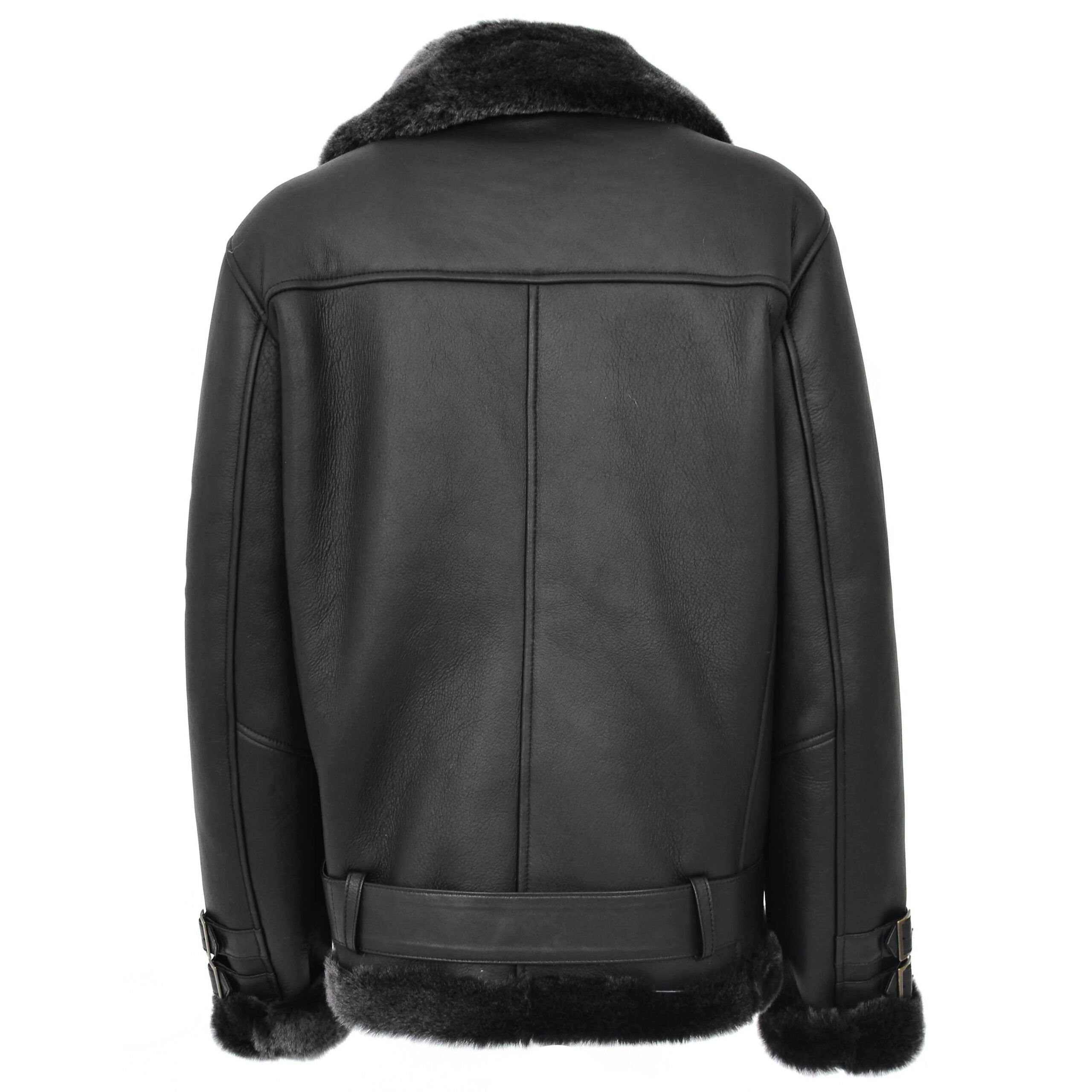 Womens Sheepskin Aviator Cross Zip Pilot Jacket Nova Black