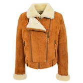 Womens Sheepskin Aviator Pilot Jacket Dynamo Tan White