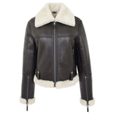 Womens Sheepskin Aviator RAF Pilot Jacket Zenith Brown White