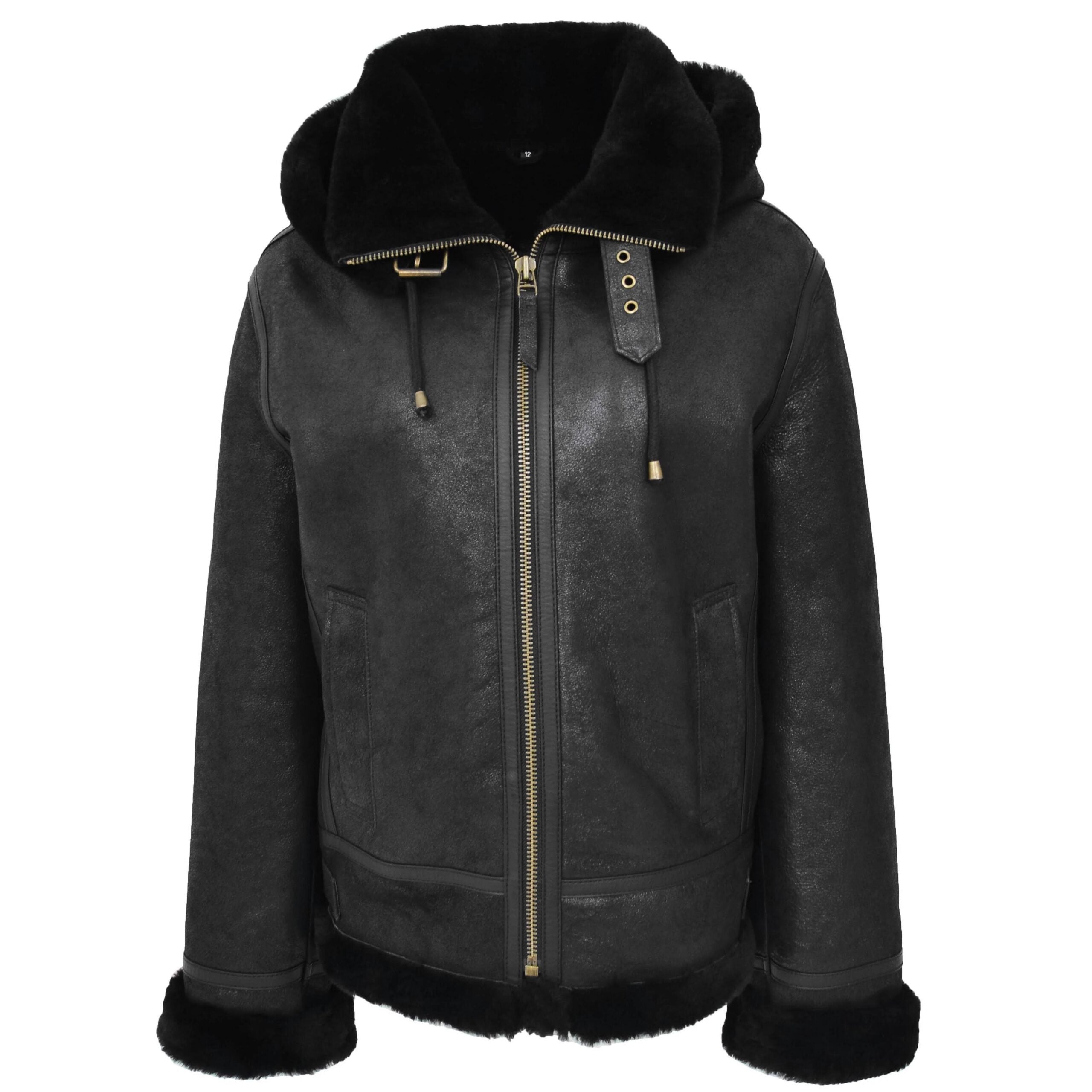 Womens Sheepskin B3 Detachable Hoodie Jacket Nova Black