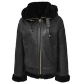 Womens Sheepskin B3 Detachable Hoodie Jacket Nova Black