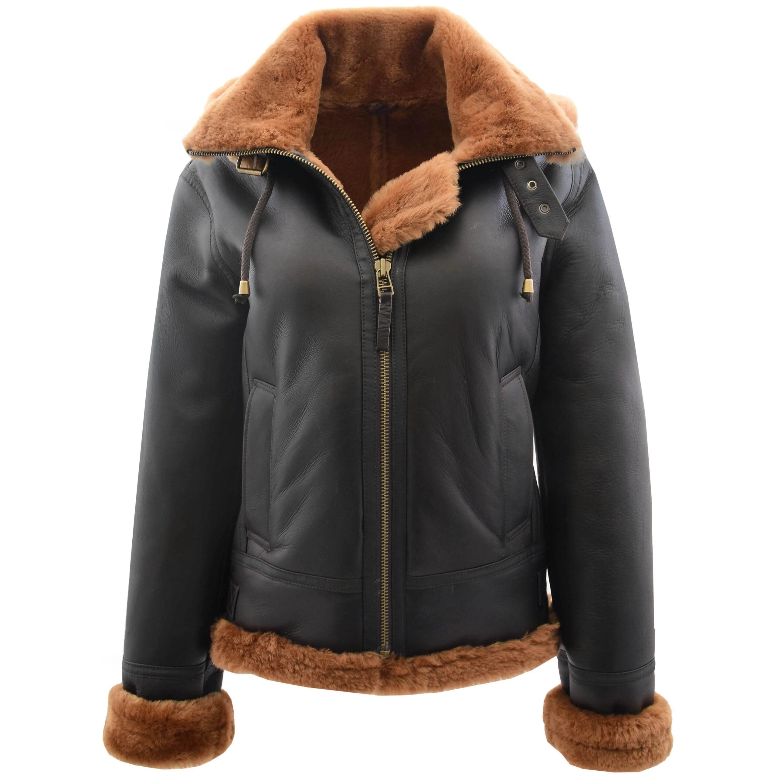 Womens Sheepskin B3 Detachable Hoodie Jacket Zenith Brown Ginger
