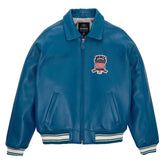 Men’s Avirex Leather Jacket Dark Blue Leather Bomber Pilot Jacket