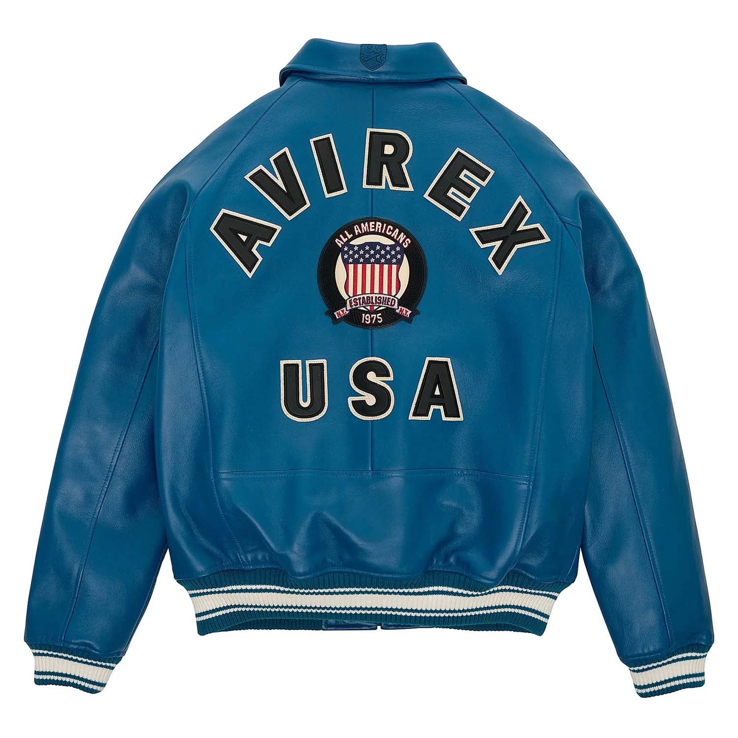 Men’s Avirex Leather Jacket Dark Blue Leather Bomber Pilot Jacket