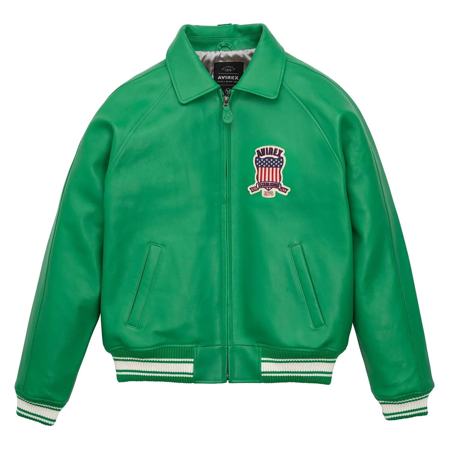 Handcrafted Men’s Avirex Leather Jacket Green Leather Bomber Jacket Classic Style