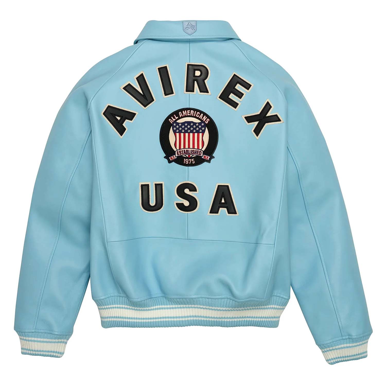 Men’s Avirex Leather Jacket Light Blue Leather Bomber Flight Jacket