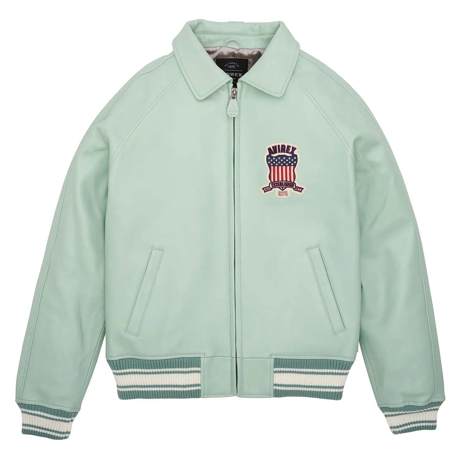 Best Quality Men’s Avirex Leather Jacket Light Green Leather Bomber Jacket Pilot Style