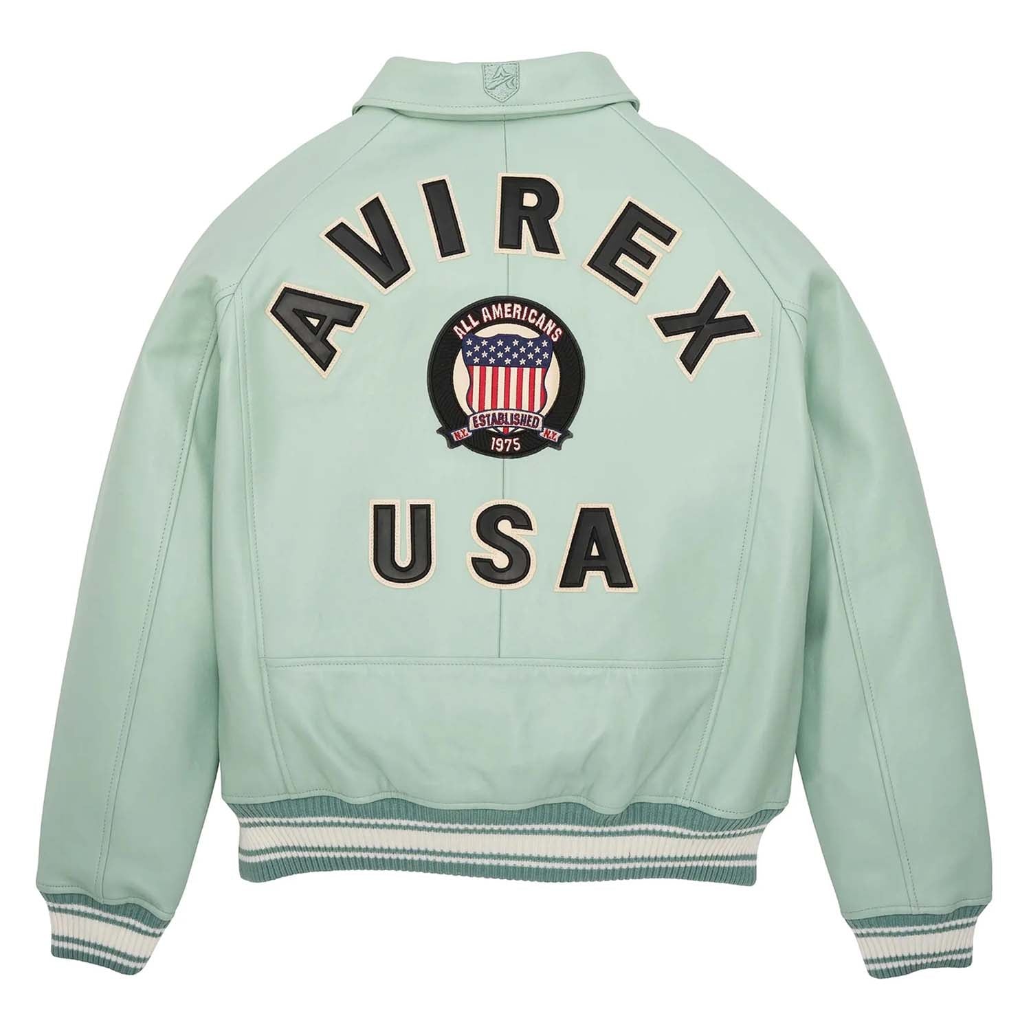 Best Quality Men’s Avirex Leather Jacket Light Green Leather Bomber Jacket Pilot Style