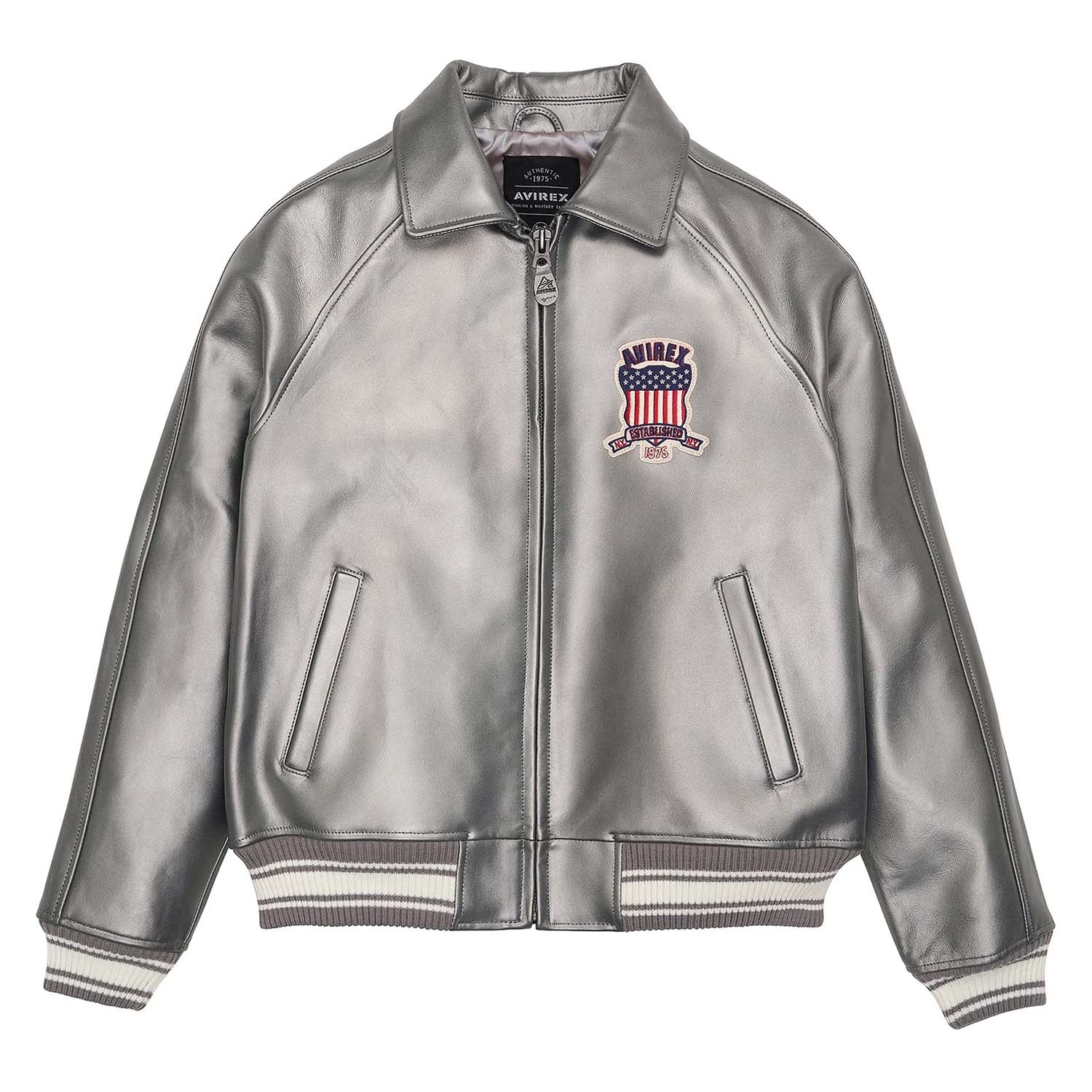 Handmade Men’s Avirex Leather Jacket Silver Leather Bomber Jacket Iconic Style