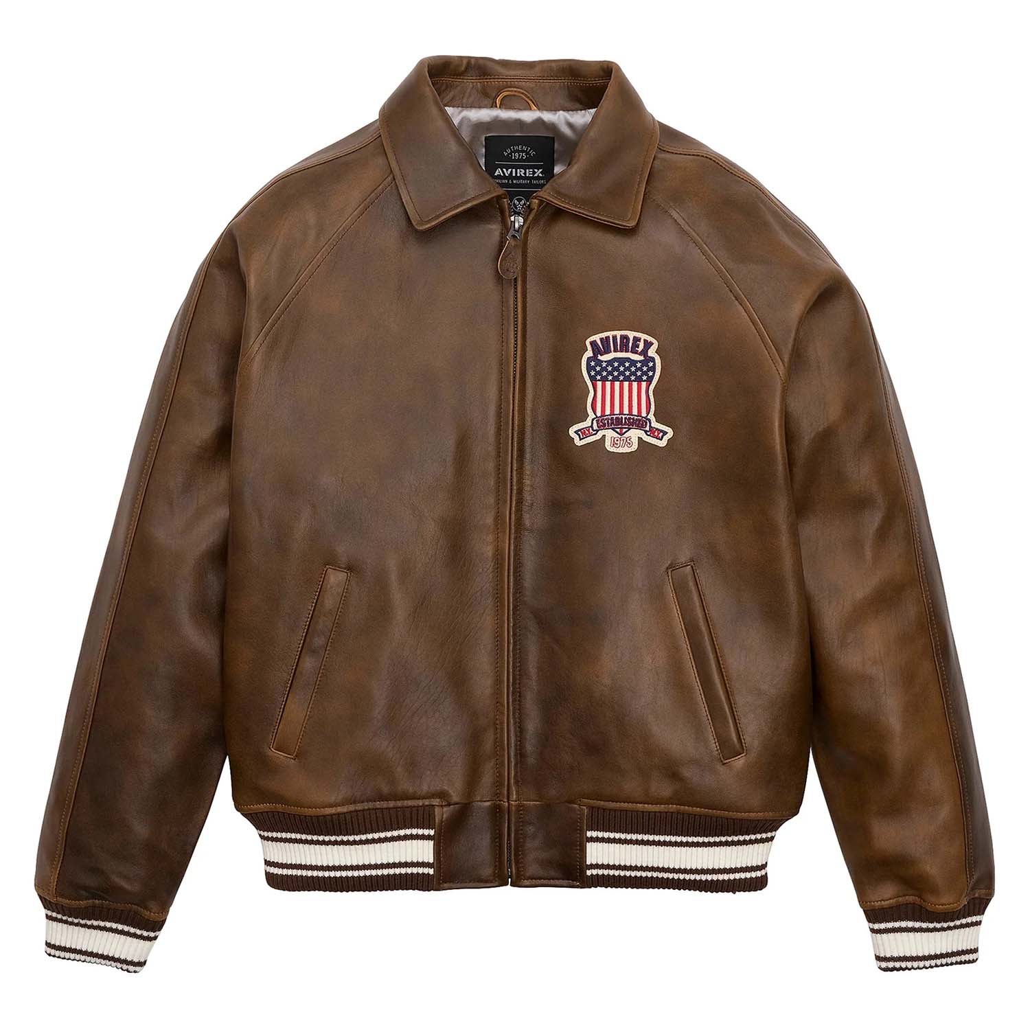 Handmade Men’s Iconic Avirex Leather Jacket Brown Leather Bomber Jacket Aviator Style