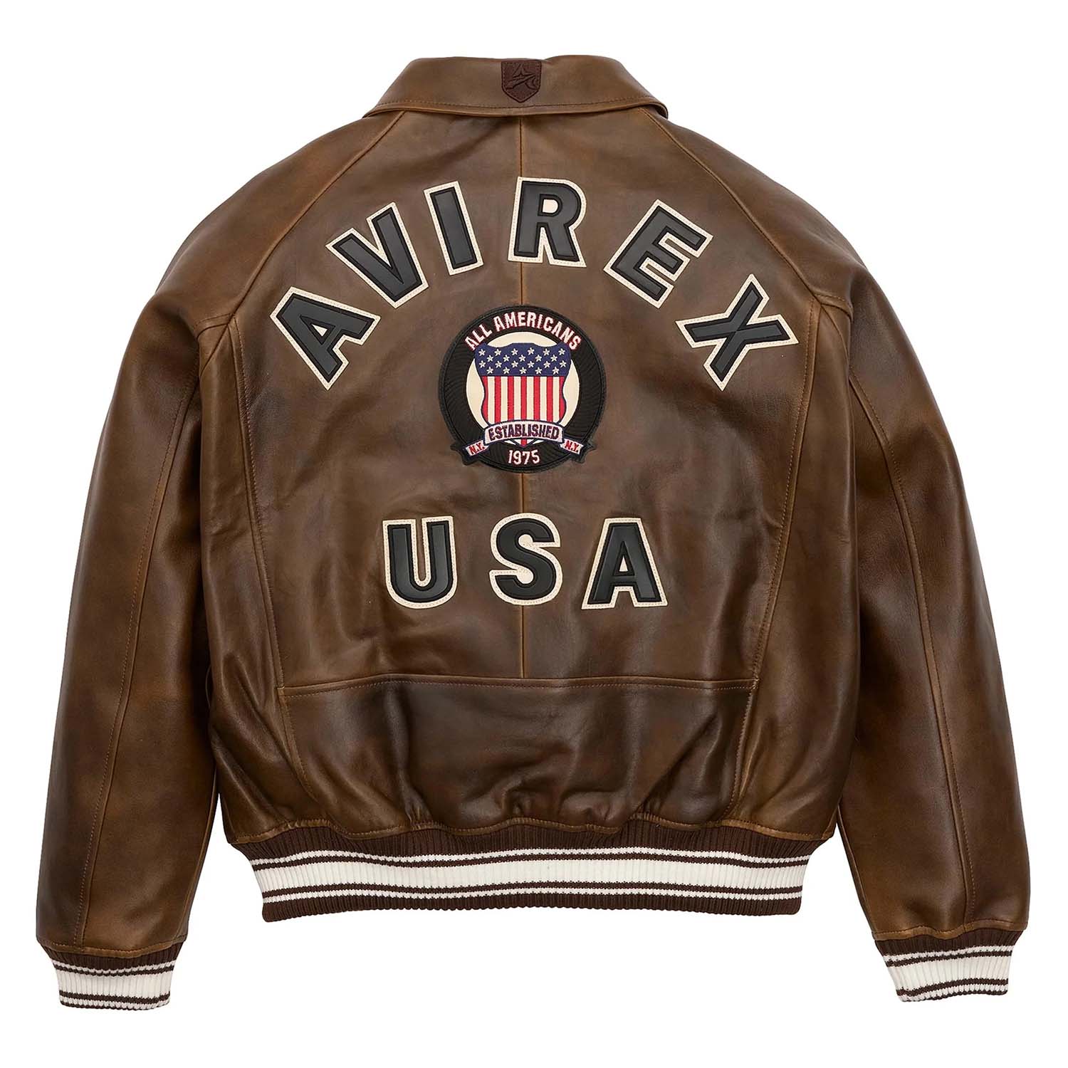 Handmade Men’s Iconic Avirex Leather Jacket Brown Leather Bomber Jacket Aviator Style