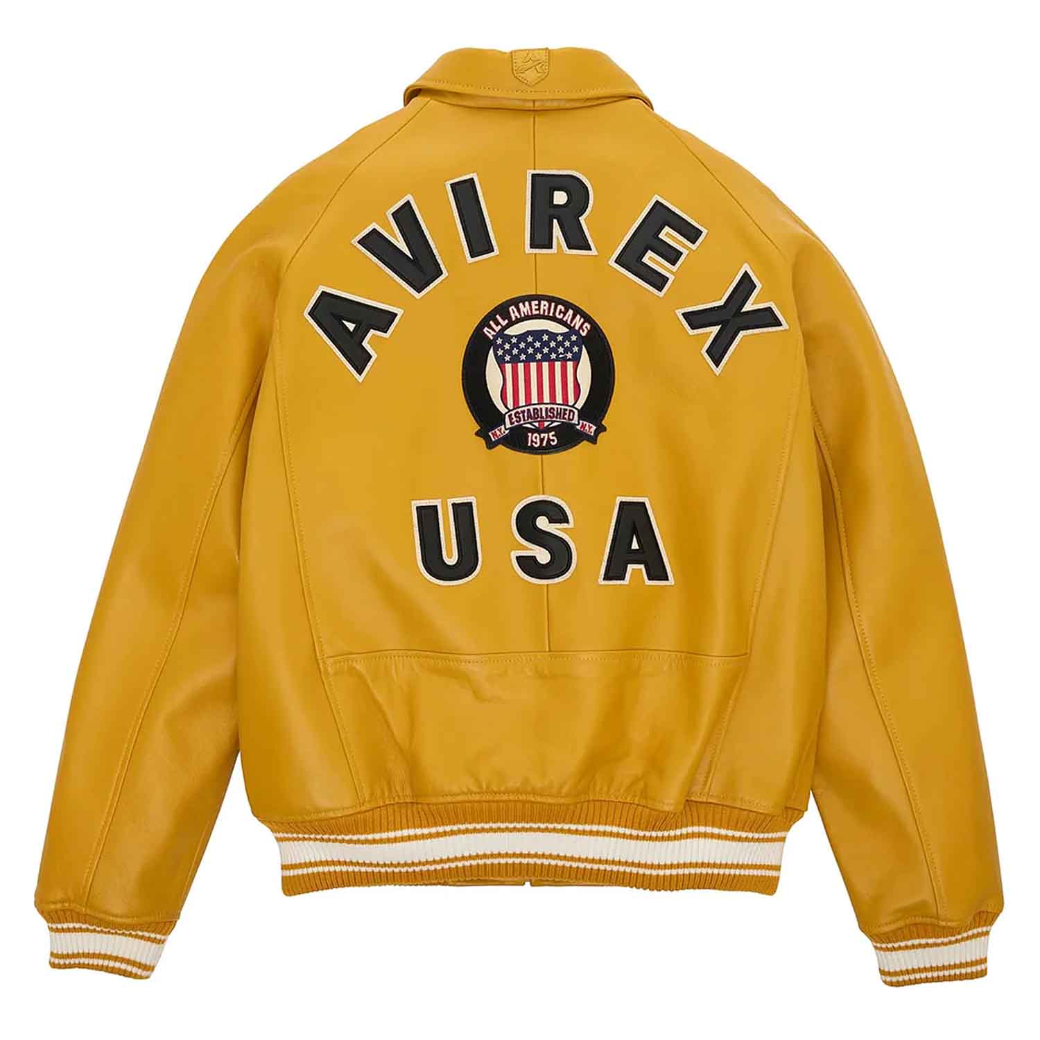 Best Quality Men’s Iconic Avirex Leather Jacket Yellow Leather Bomber Jacket Aviator Style