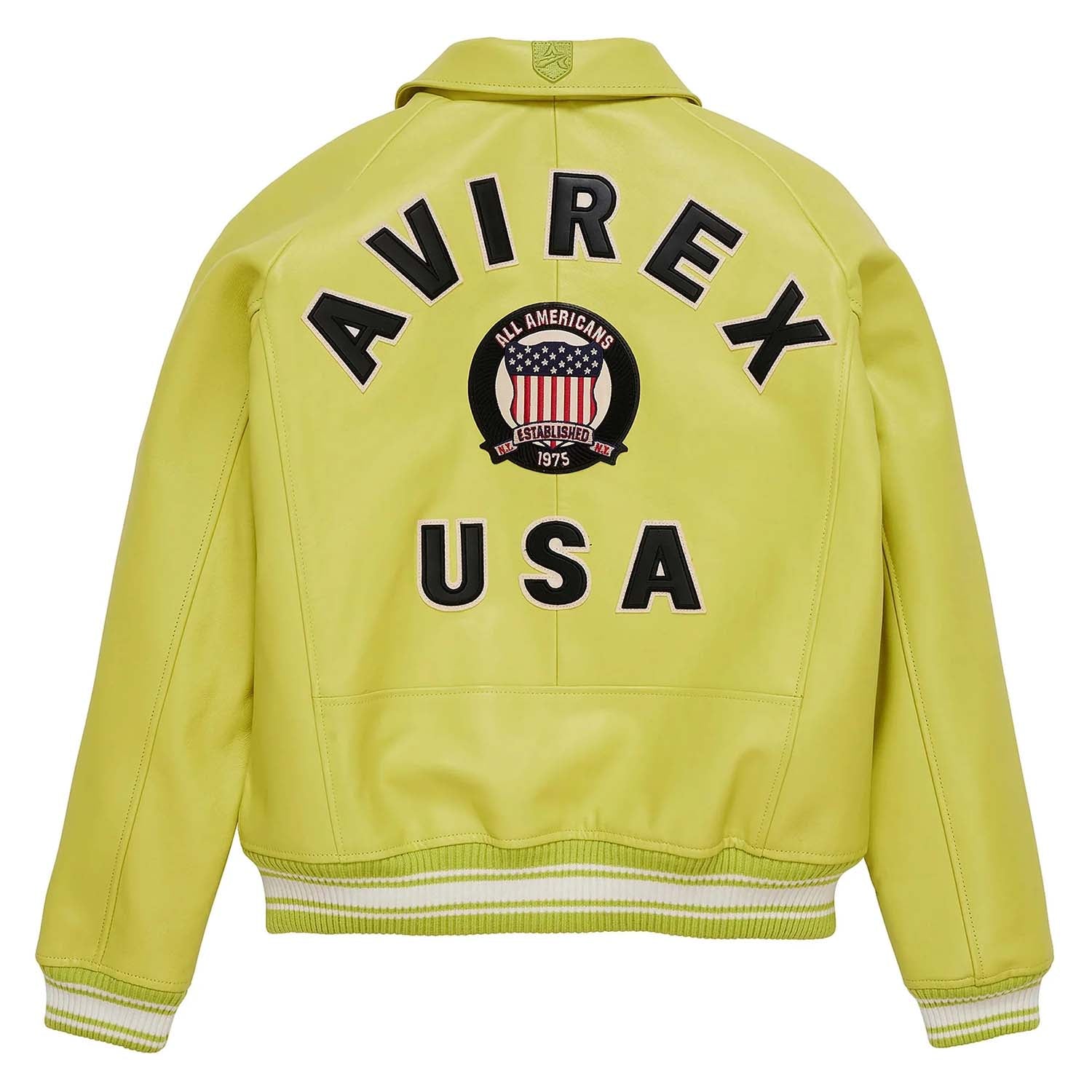 Handmade Men’s Iconic Avirex Leather Jacket Lime Green Leather Bomber Flight Jacket