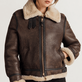 Schott NYC Women's Sheepskin B-3 Bomber Jacket Dark Brown 247SW