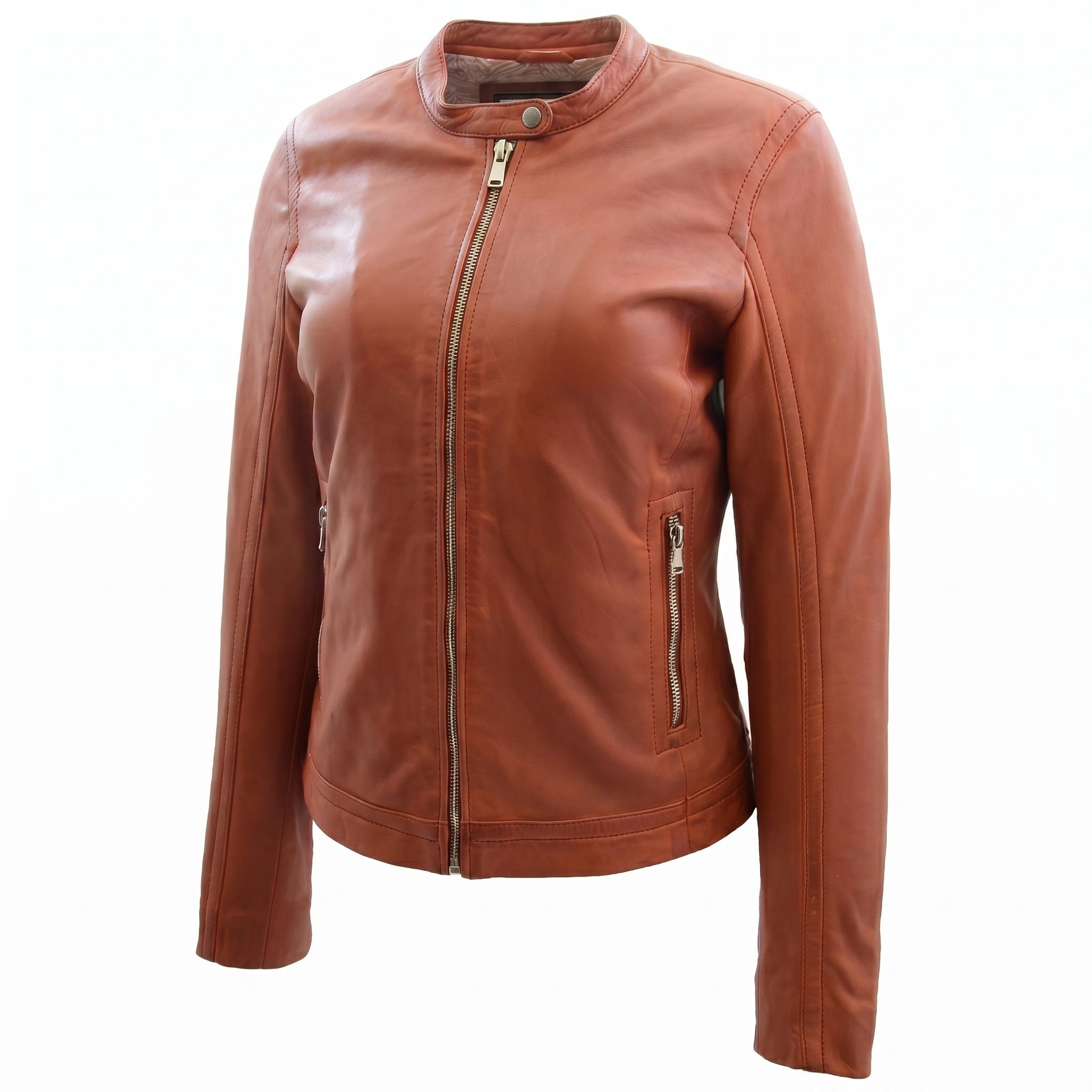 Womens Soft Leather Biker Style Jacket Elyza Fusion Timber