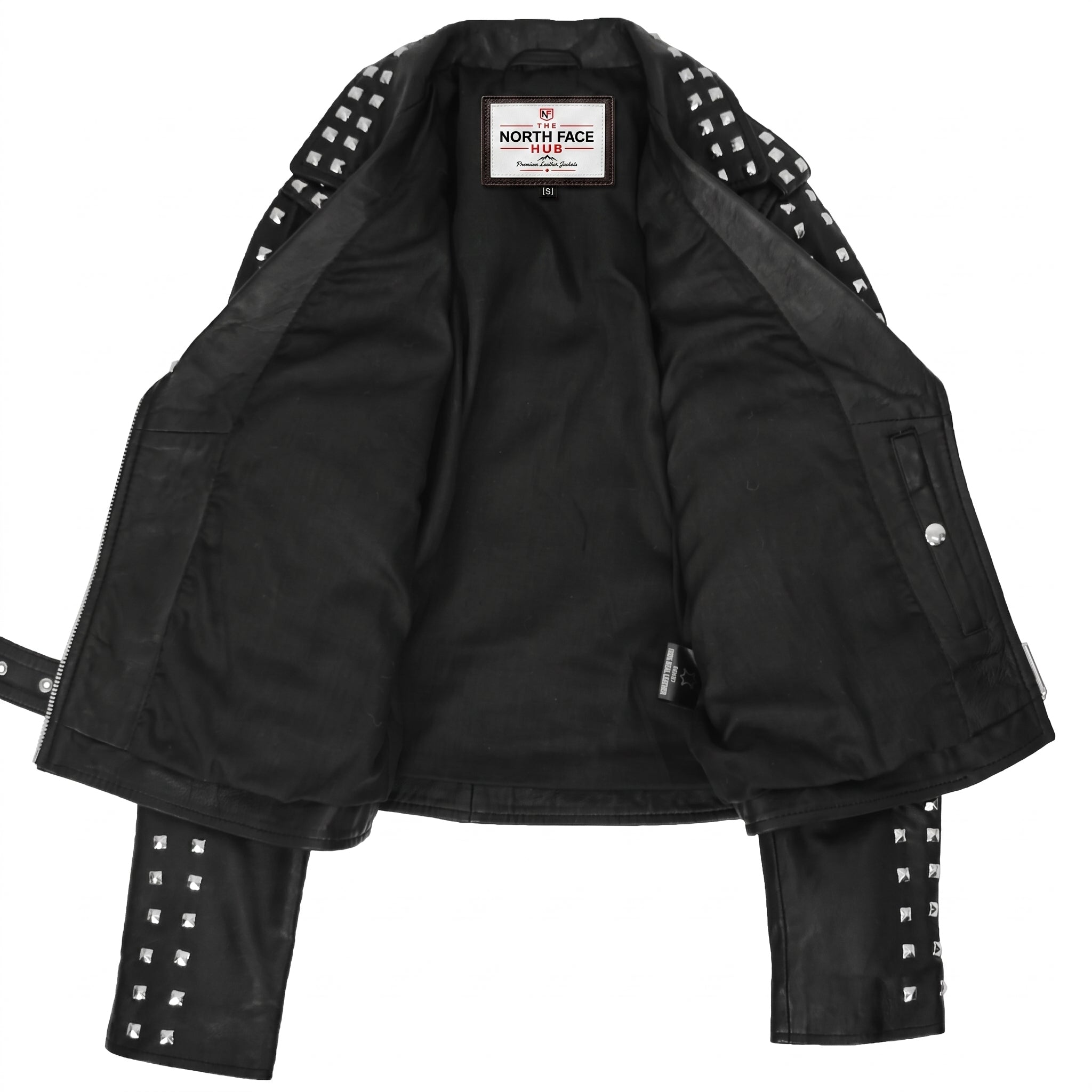 Womens Real Leather Biker Jacket Studded Brando Jacket Heidi Nova Black
