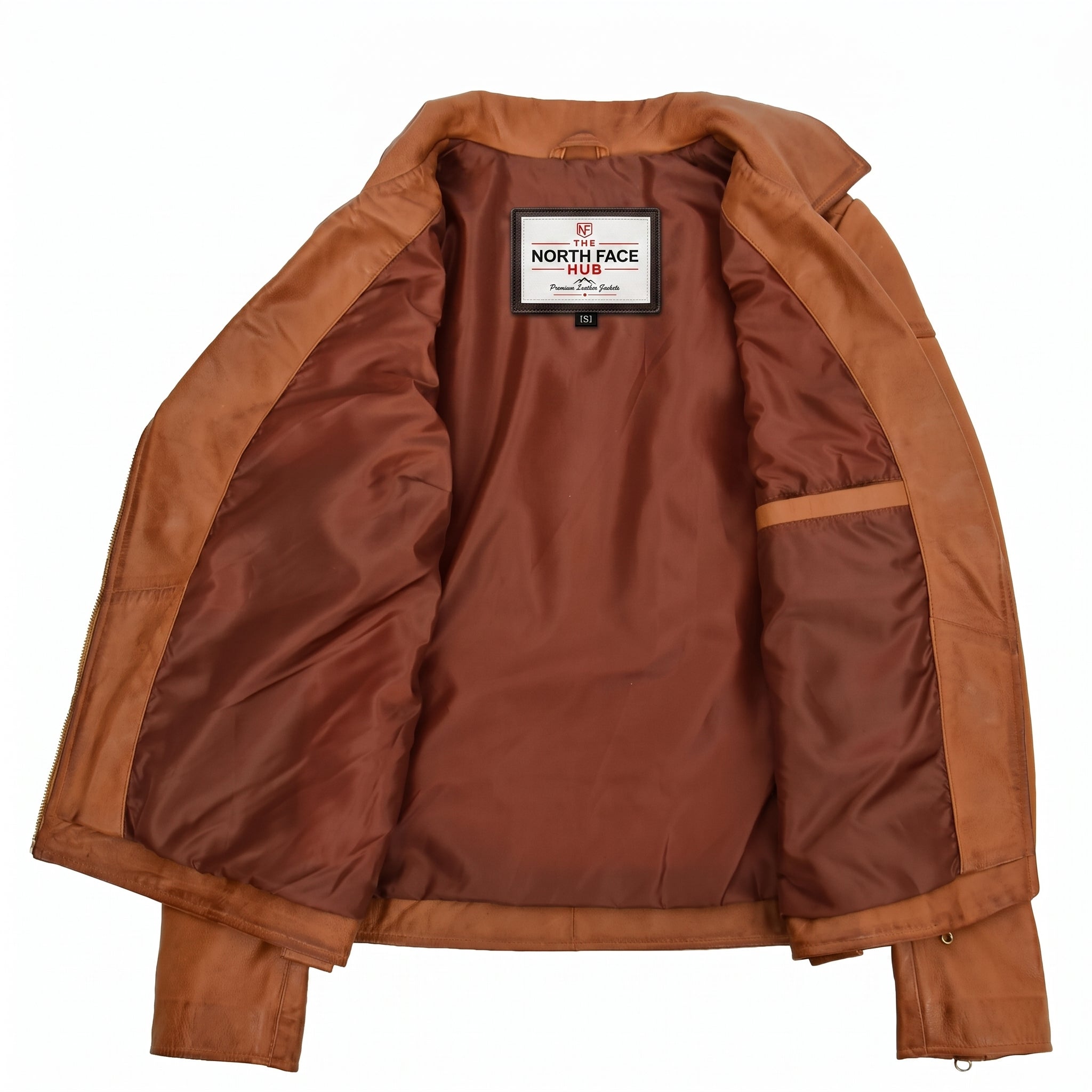 Womens Real Leather Biker Jacket Cross Zip Pockets Cherry Dynamo Tan