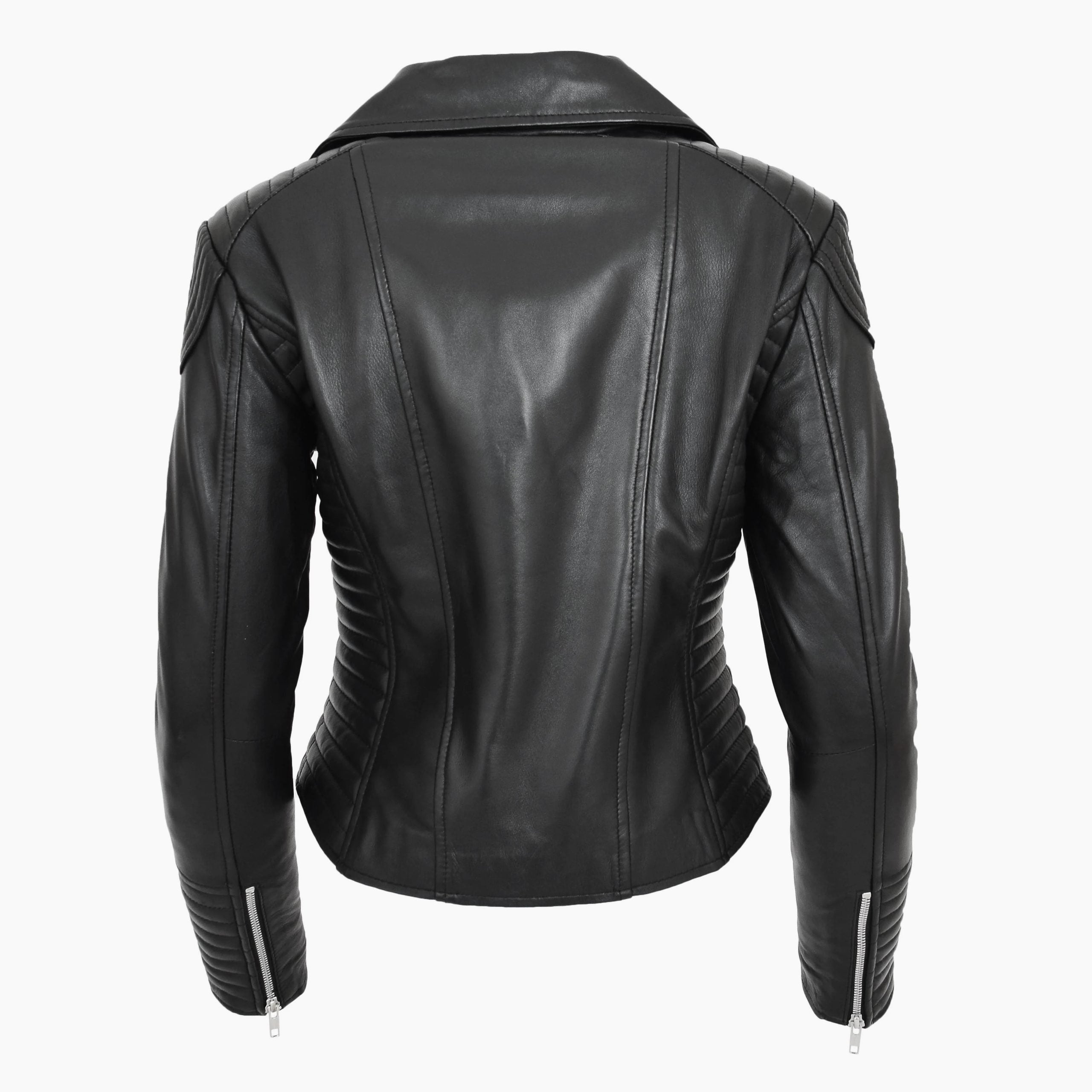 Womens Soft Leather Cross Zip Biker Jacket Anna Nova Black