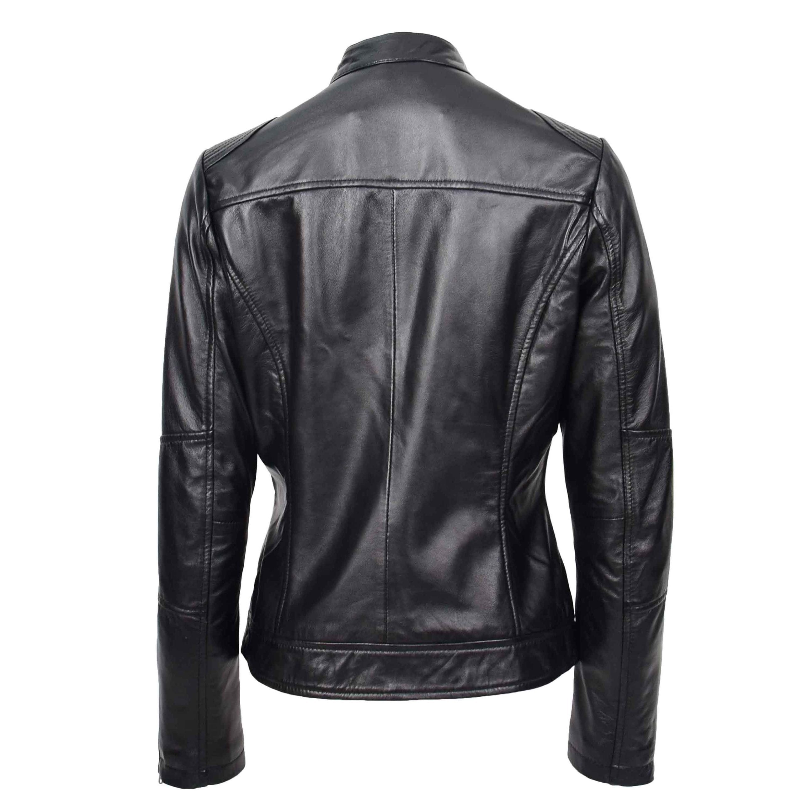 Womens Real Leather Biker Jacket Zip up Casual Connie Nova Black