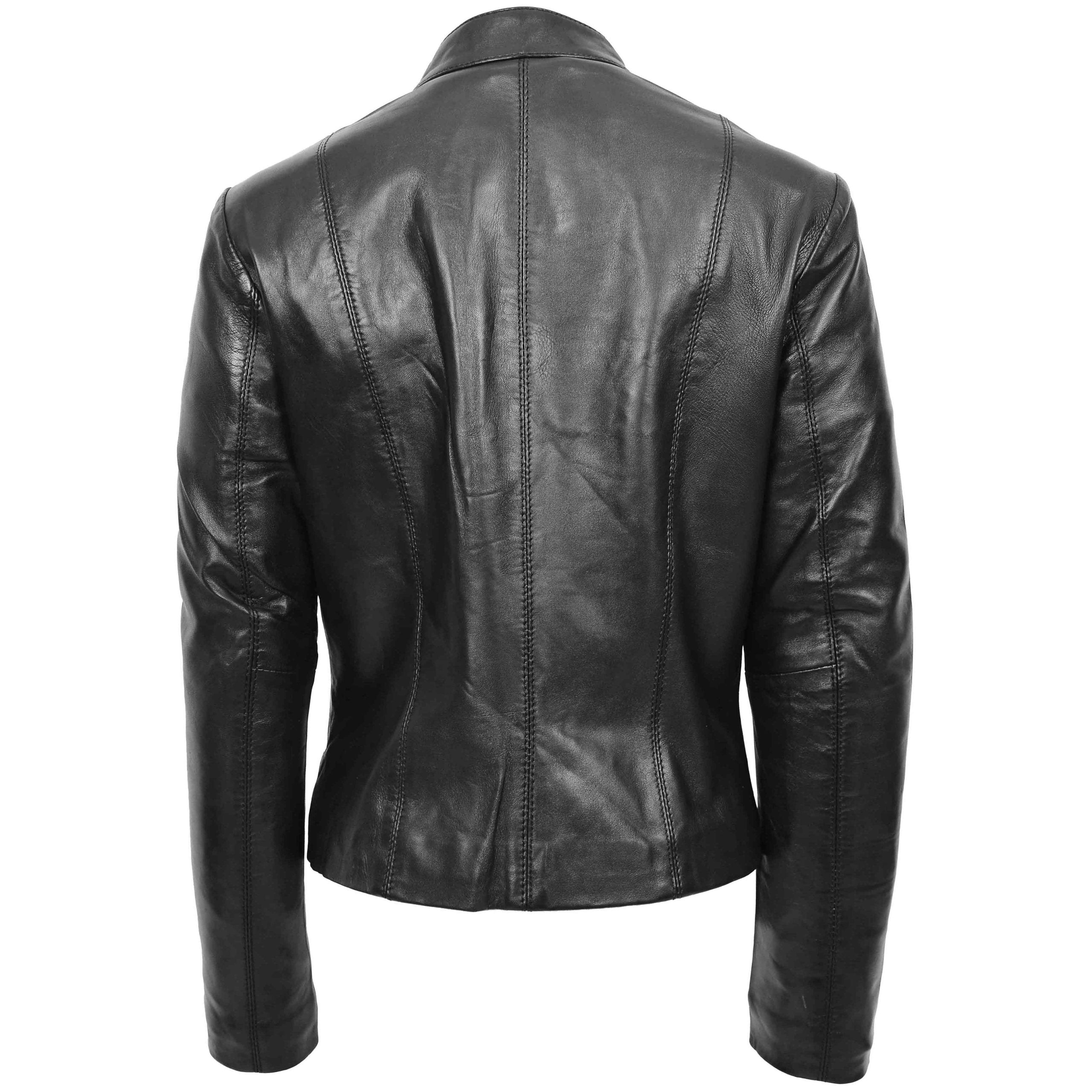 Womens Real Leather Casual Biker Jacket Zoe Nova Black